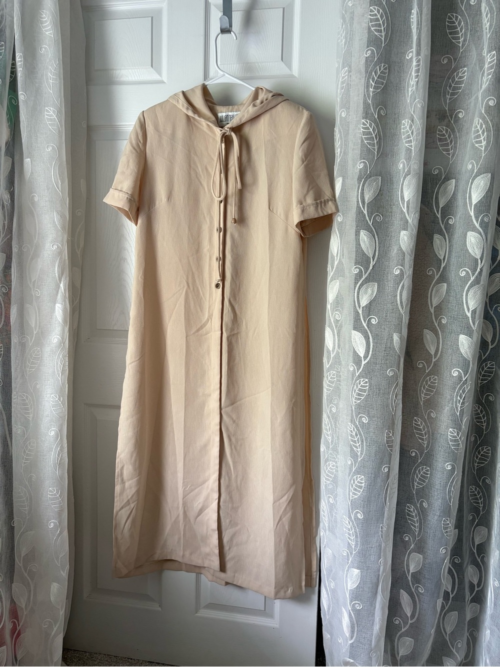 Vintage Julian Taylor short-sleeve button-up midi dress shirt hooded cape sz 12